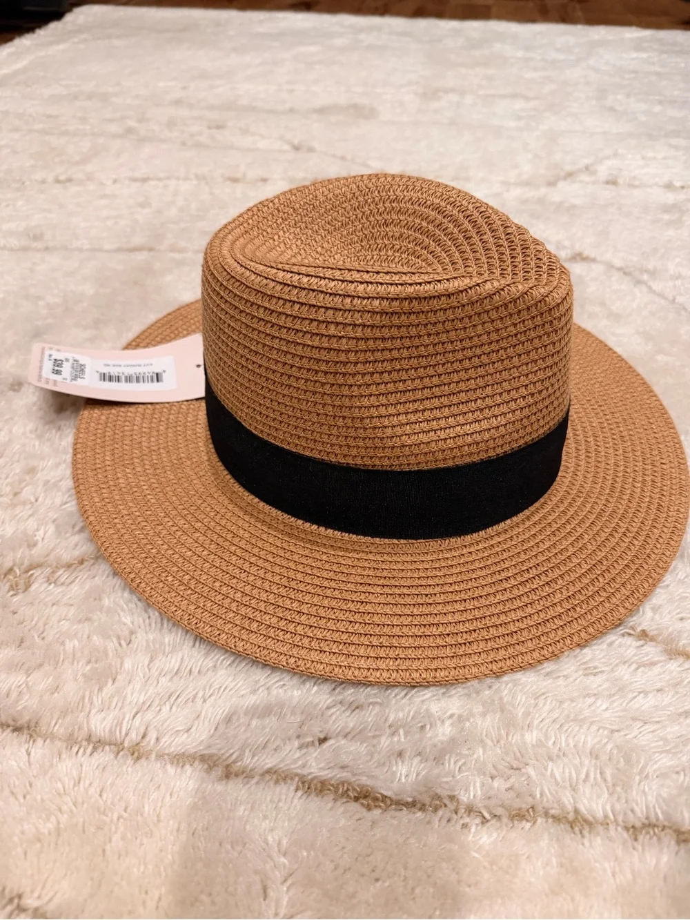 Women's Tan Straw Fedora with Black Band - Chic Summer Hat